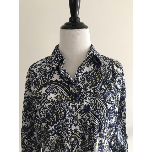 Michael Kors | Womens Size S Blue Roll Tab Paisley Button Up Collar Shirt Cotton - Picture 5 of 8